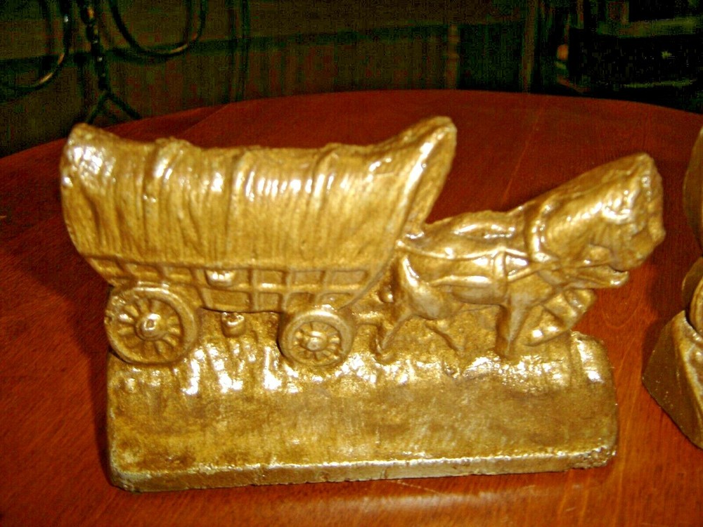 Antique Pair Covered Wagon Bookends #878