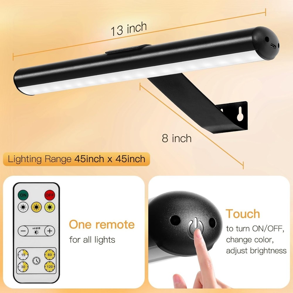 TINTINDOC Picture Light Battery,Brightness Dimmable Timer Setting,Rechargeable