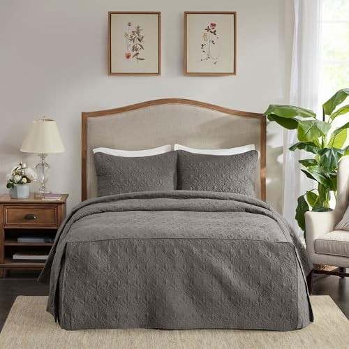 Quebec Split Corner Quilted Bedspread Classic King Dark Grey Fitted Bedspread