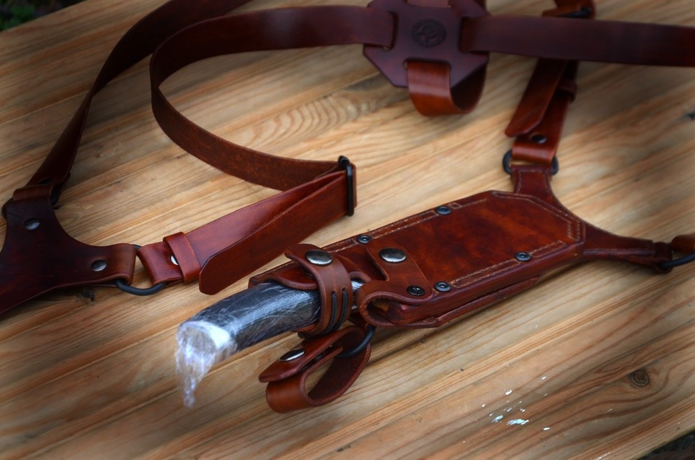 Custom Leather Shoulder Knife Holster: Handmade Vertical/Horizontal Carry