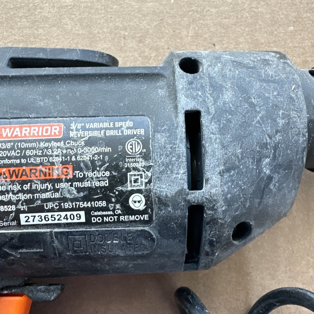 WARRIOR 3.2 Amp 3/8" Variable Speed Reversible Drill - Model #58528