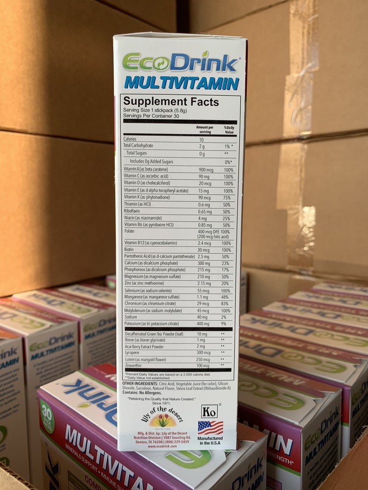 EcoDrink Complete Multivitamin Drink Mix, 30 Packets, Electrolytes (Fruit Punch)