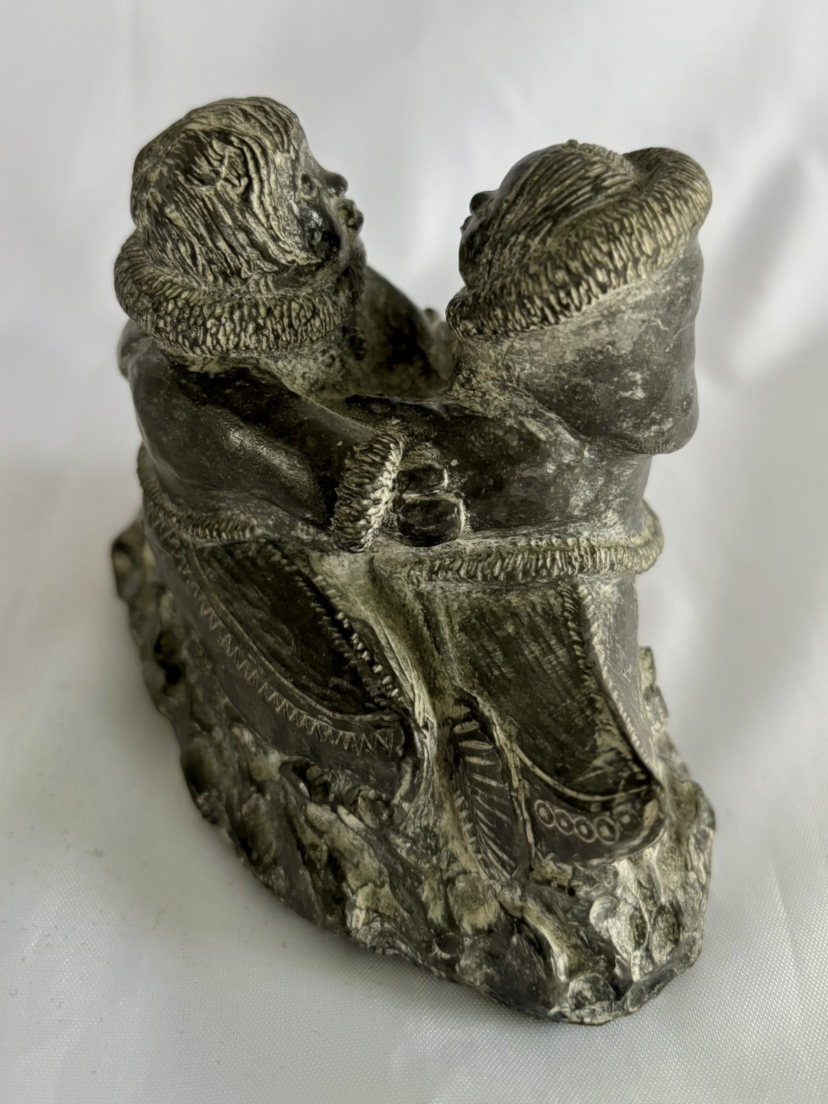 A Wolf Original Soap Stone Sculpture Inuit Man and Woman Canoes 5” Figurine