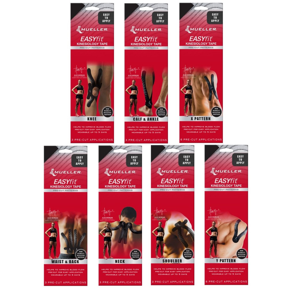 Mueller EasyFit Pre-Cut Kinesiology Tape: 6 strips/package X-Pattern Strips / Bl