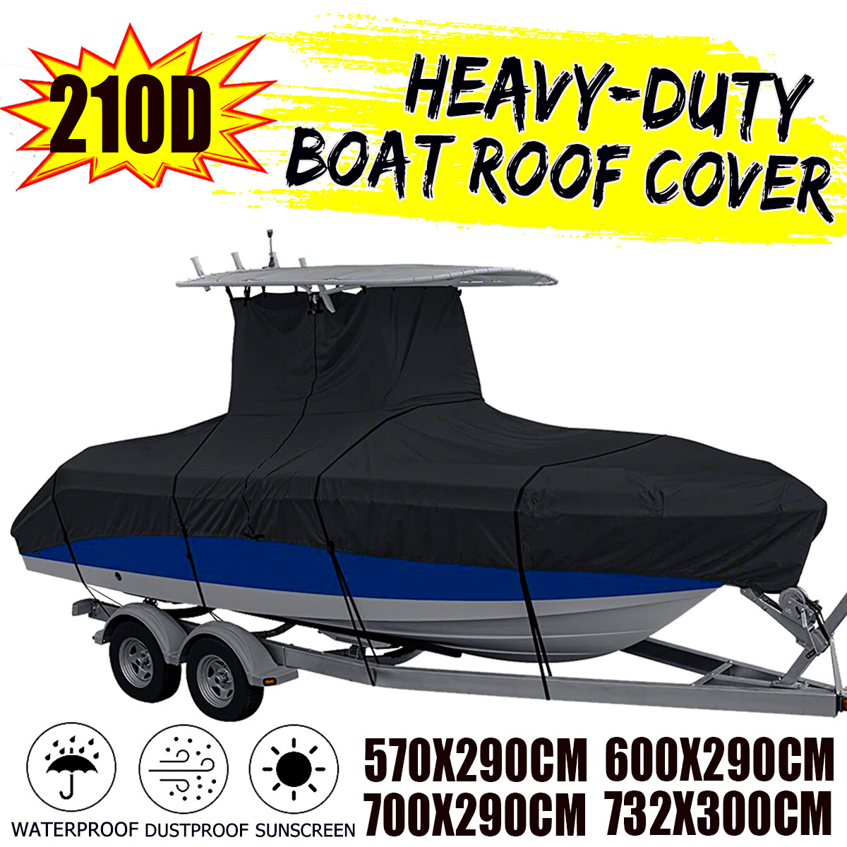 17-22FT 210D Heavy Duty Center Console T-Top Roof Boat Cover Waterproof Storage