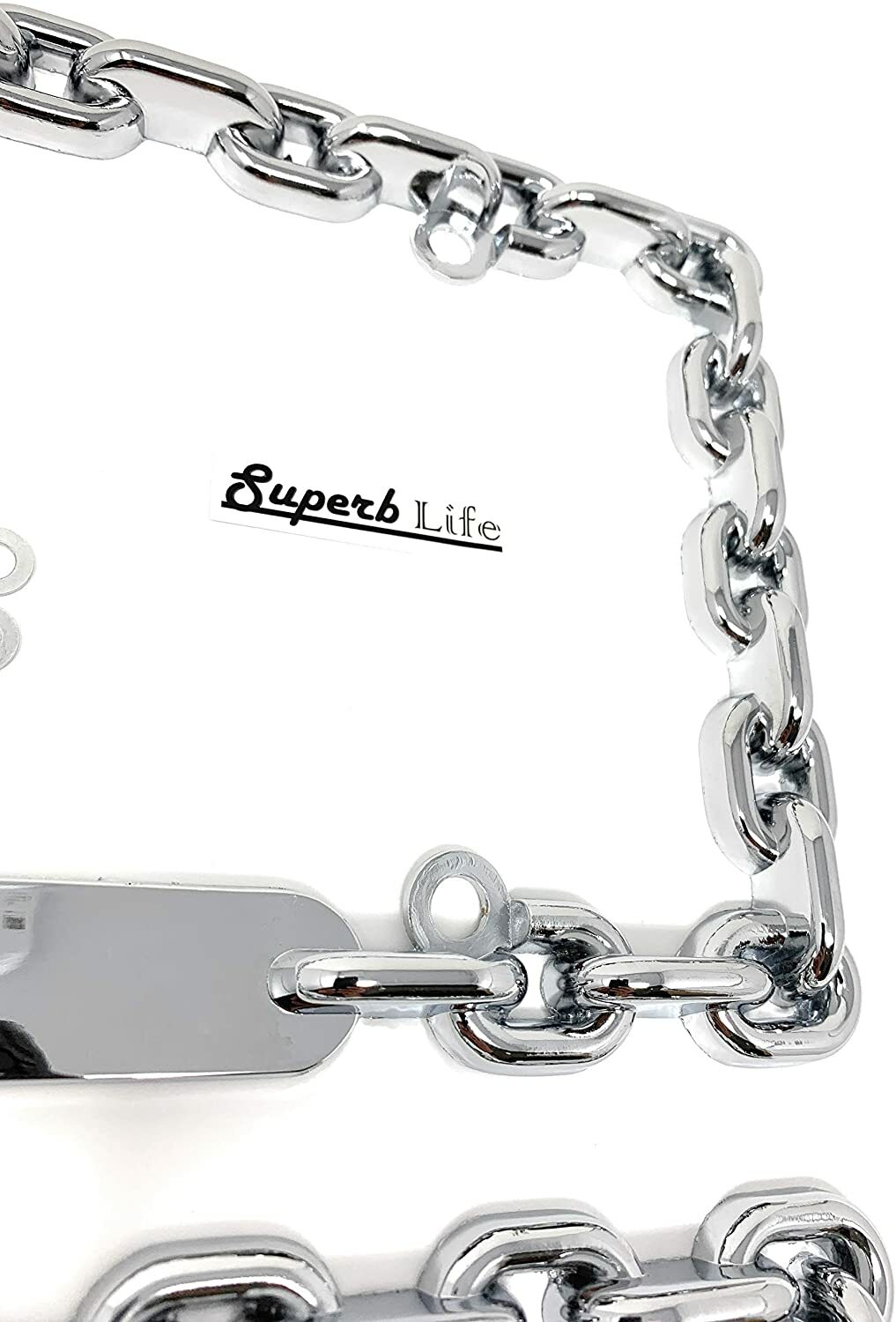 Superb LNF Universal Chrome Mega-Metal Round Chain Link Design License Plate