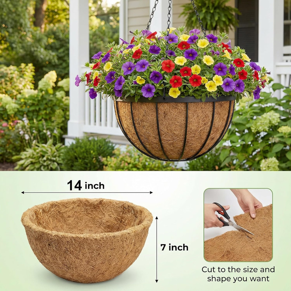 2PCS 14" round Coco Liner, 14 Inch Coco Fiber Replacement Liners for Hanging Bas