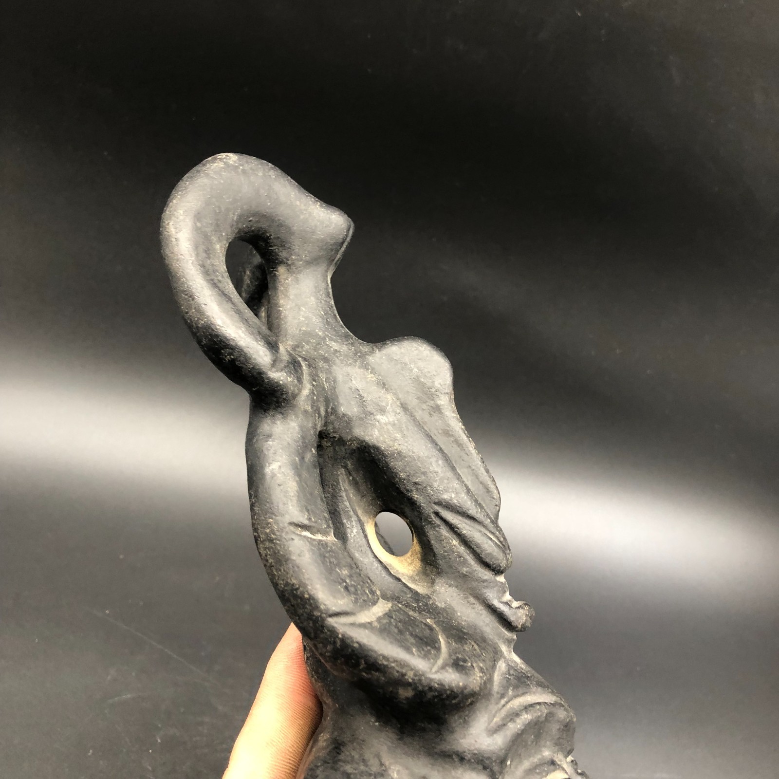 Old HongShan Culture Meteorite Jade Hand-Carved Sun God Helios&Pig Dragon Statue