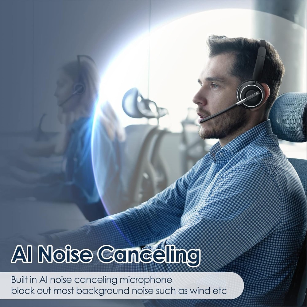 Wireless Headset with Mic for Work, Bluetooth Headset with Microphone (Noise ...