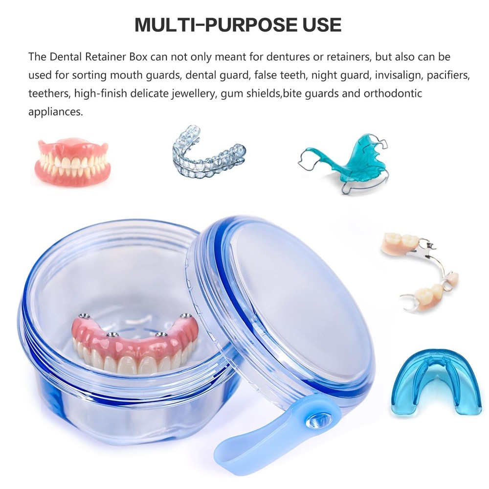 Mckkor Leak Proof Portable Denture Bath Case Transparent Blue