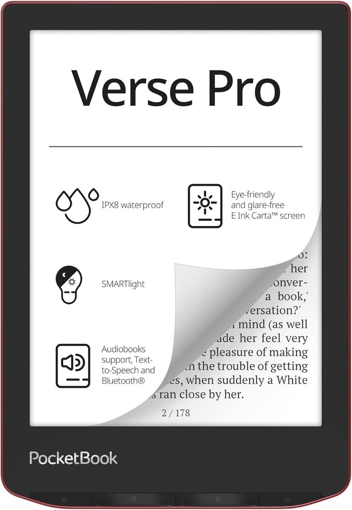PocketBook Verse Pro E-Reader Waterproof, 6'' E-Ink Carta™ HD Touchscreen, RED