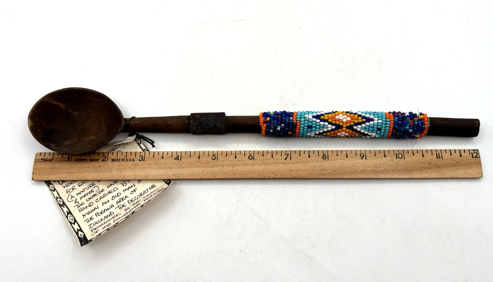 African Zululand Ukhezo Beaded Spoon South Africa 12" L - New w/ Tag - Handmade
