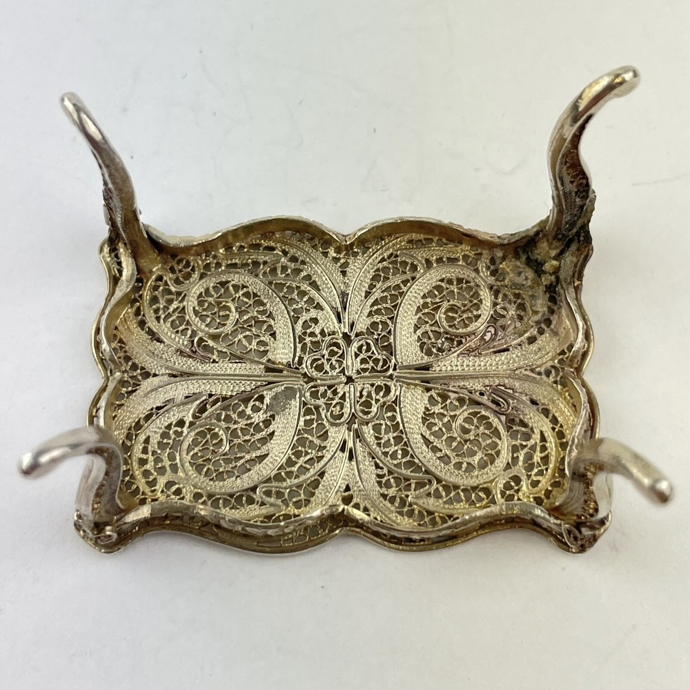 Antique Solid Silver Tested Filigree Miniature Table 4.2cm