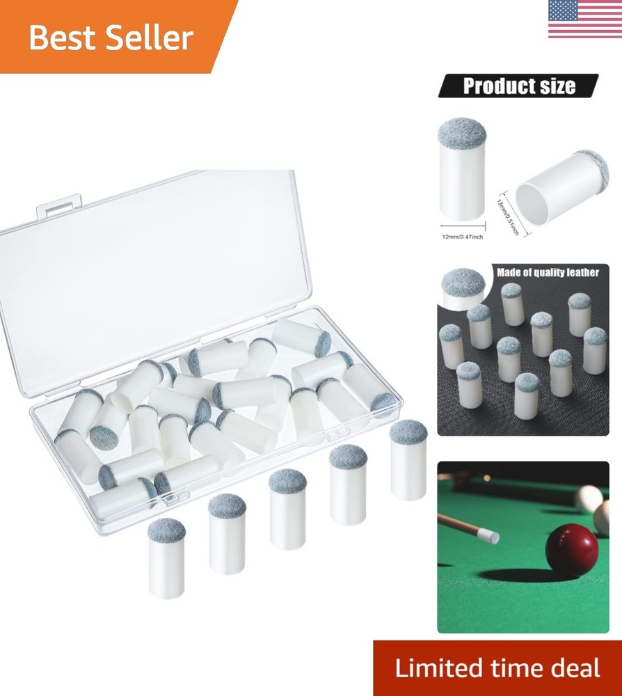 24 Pcs Slip-On Pool Cue Tips Replacement Kit - No Glue, Easy Fast-Fix Solution