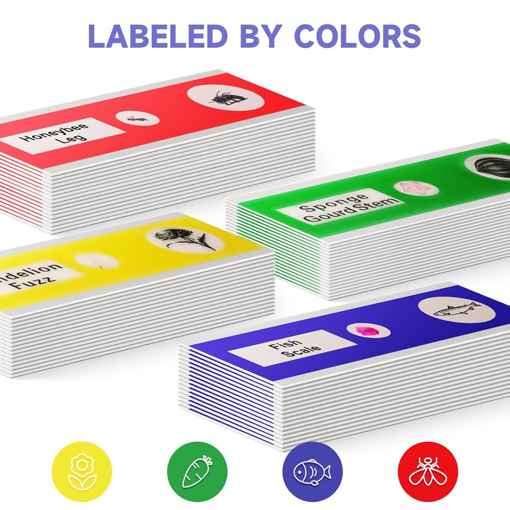 48Pcs Prepared Microscope Slides Specimen Animals Insects Plants Flowers Sample