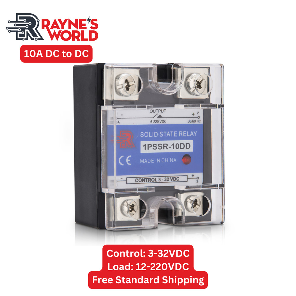 10 Amp DD Solid State Relay Module SSR-DC to DC-3-32VDC Control-12-220VDC Output