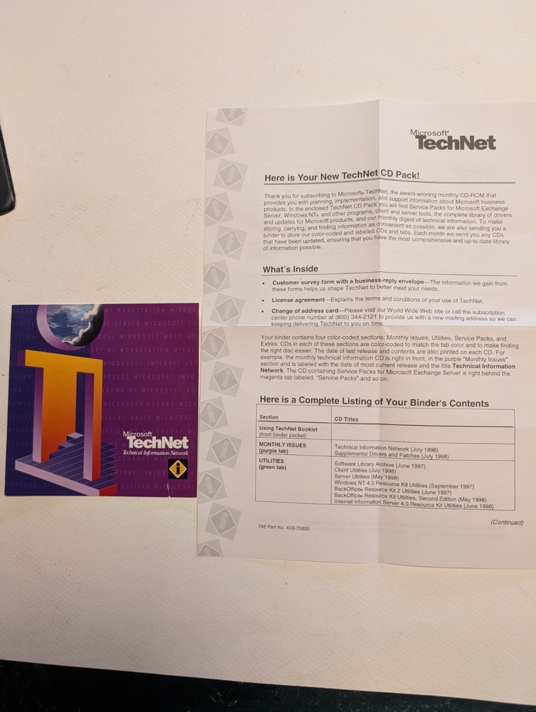 TWO (2) Microsoft TechNet Subscription Binders 64 discs 12/97 - 4/2000 PRISTINE