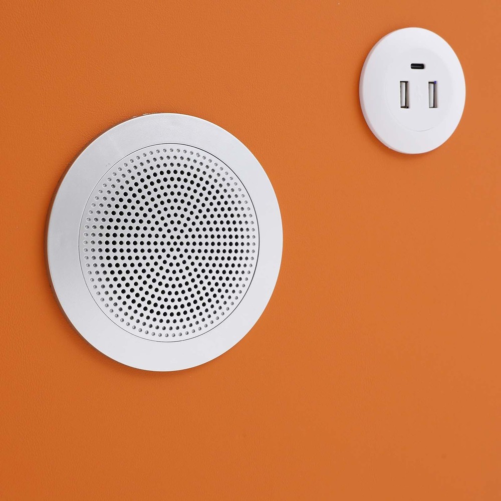 Bedside Table Bluetooth Speaker Smart Nightstand w/ Light USB&Wireless Charging