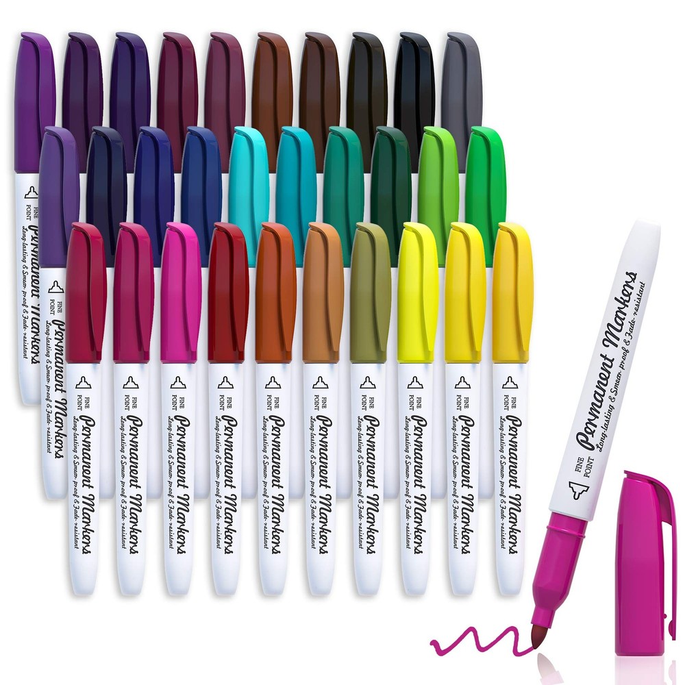 Permanent Markers 30 Colors Fine Tip Multi Surface Art Markers