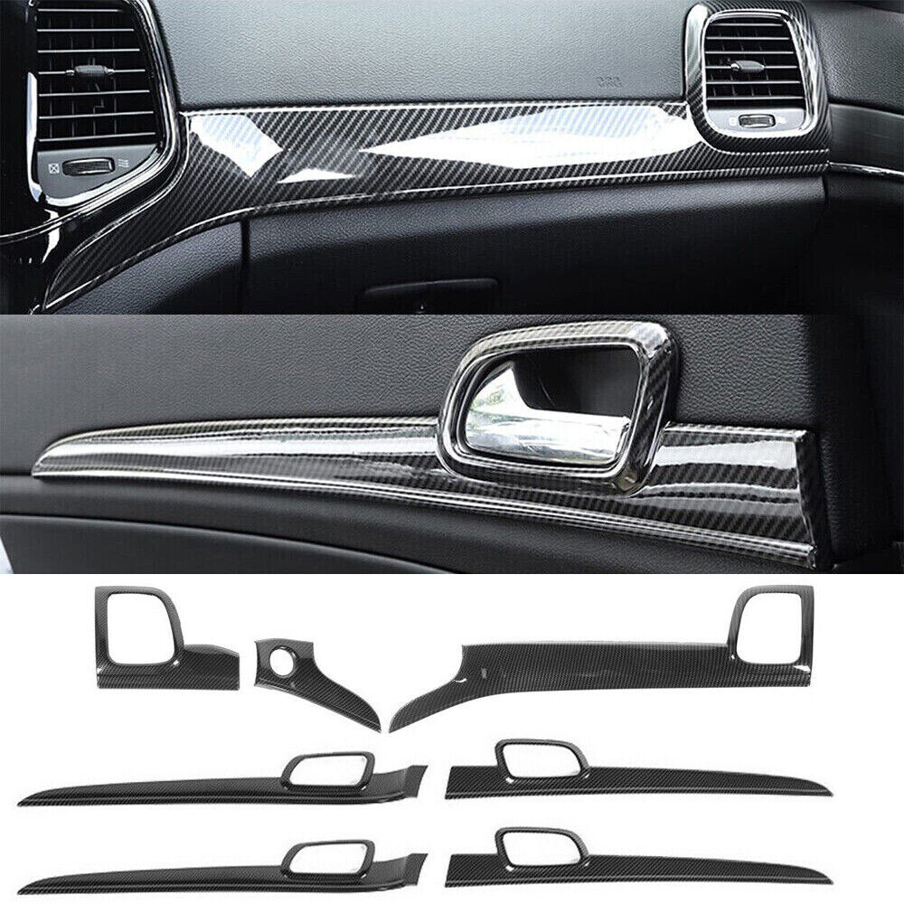 Car Dash Panel And Door Handle Cover Kit Trim For Jeep Grand Cherokee 2014-20