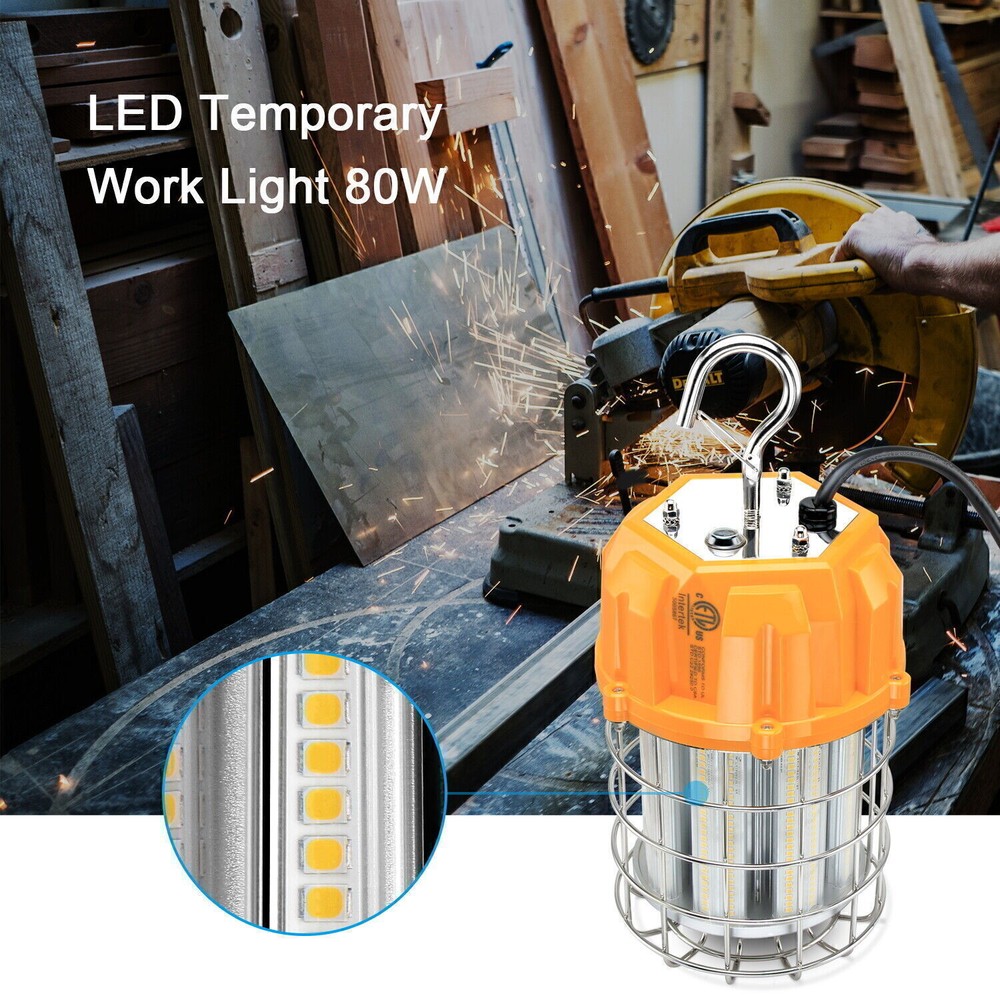 80W LED Temporary Work Light 5000K Daylight for Construction Tunnel Jobsite Work