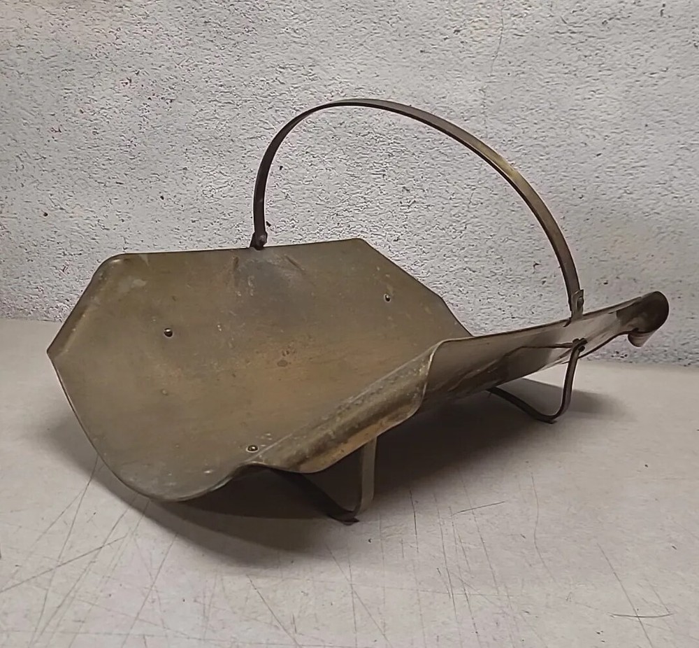 Vintage Rectangular Brass Fireplace Log Holder with Curled Corners