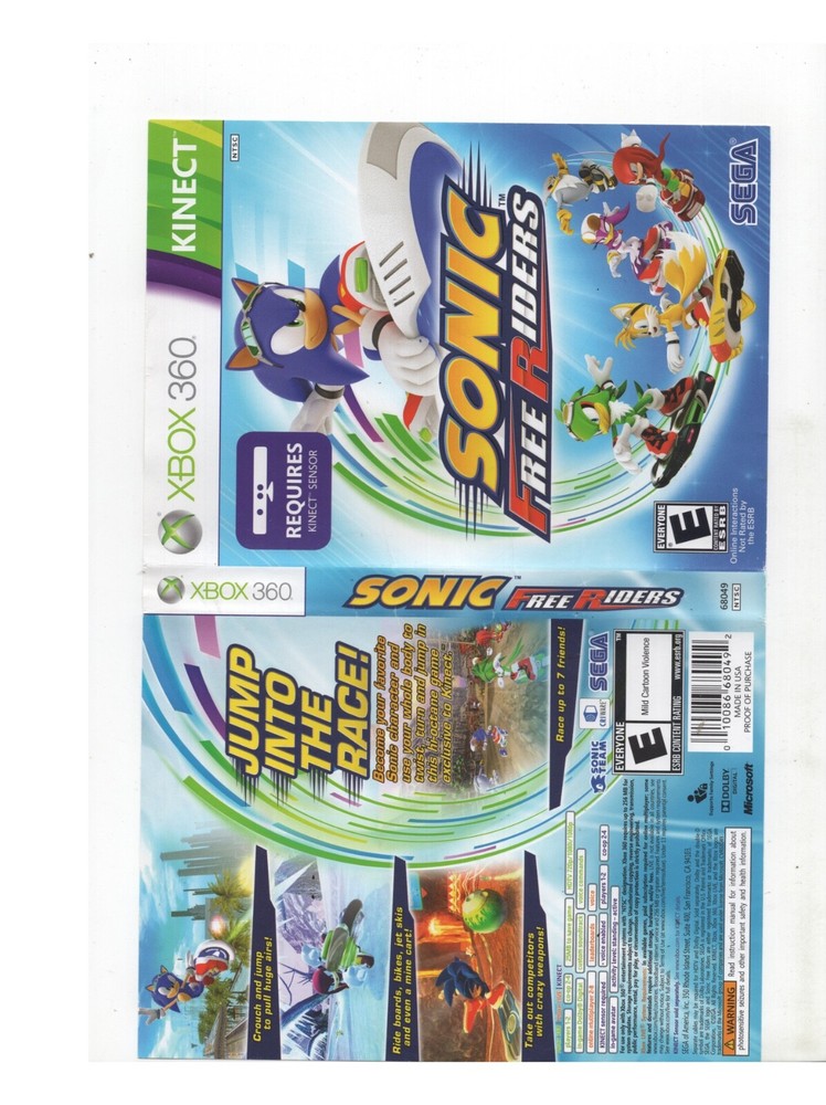 Sonic Free Riders Xbox 360 ARTWORK ONLY Authentic NO TRACKING