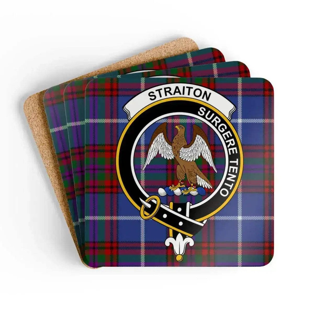 Straiton Clan Crest Scottish Tartan Coaster Set
