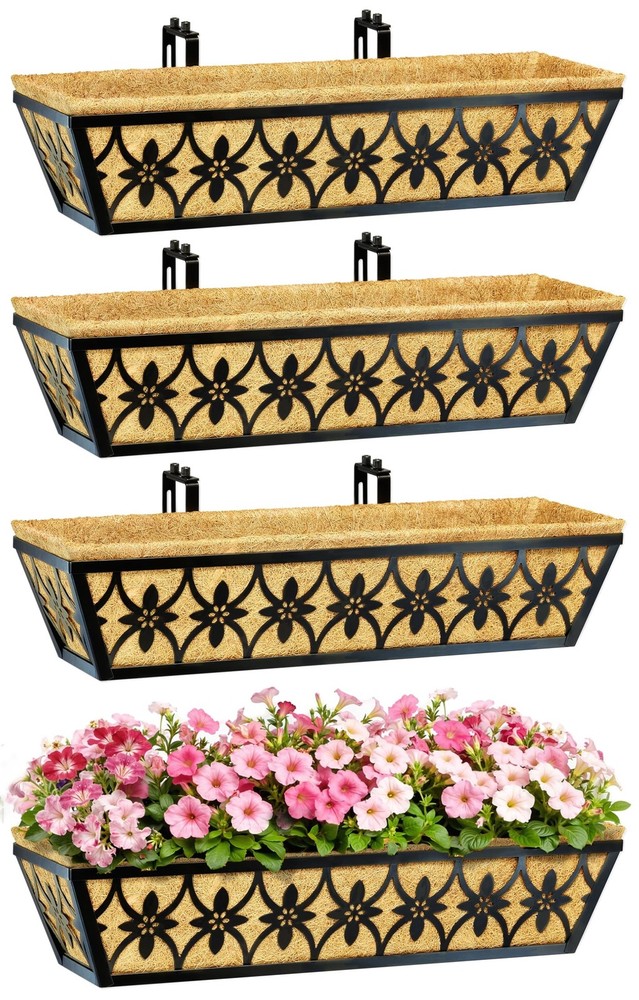 24 Inch Window Boxes Planters Railing Planter Box - 2 Pack Deck Railing Plant...