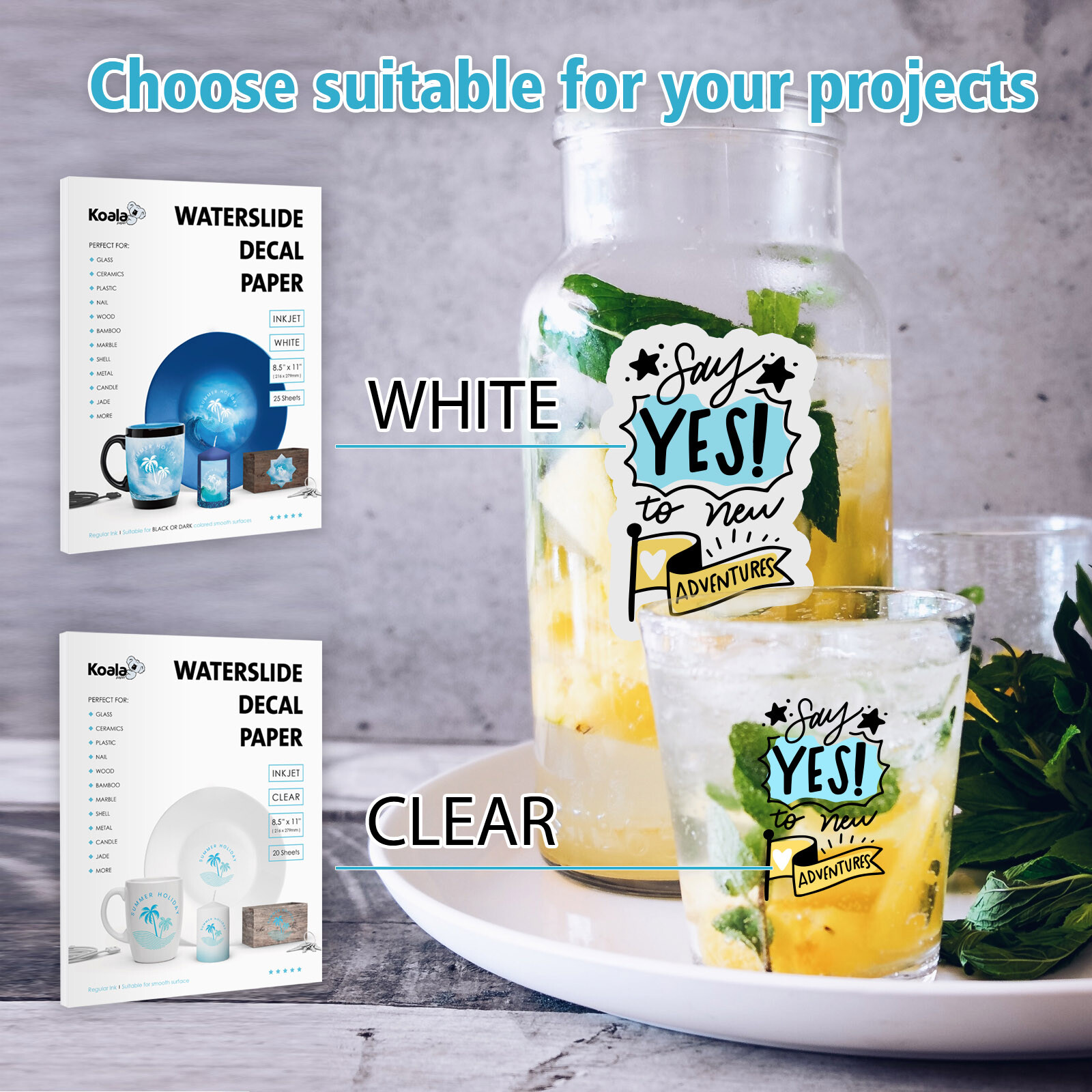 Koala Waterslide Decal Paper Inkjet White 25 Sheets Water Slide Transfer Paper