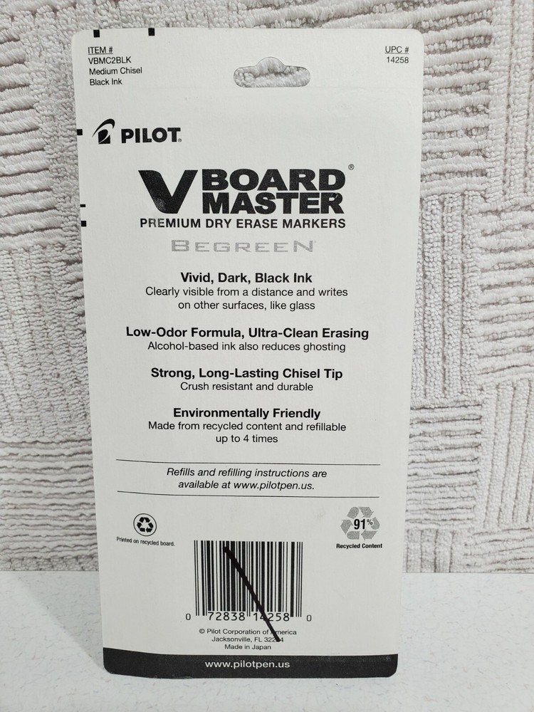 Pilot Vboard Master Medium Chisel Tip Dry Erase Marker Black Chisel 2 Pack New