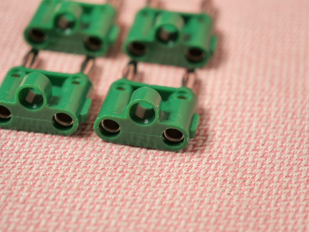 Four Pomona MDP Stackable Double Banana Plug with Cable Guide 4 Pack Green