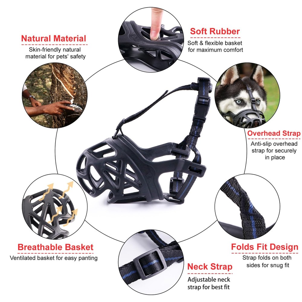Dog Muzzle Basket for Aggressive Dogs: Stop Biting Chewing, All Sizes