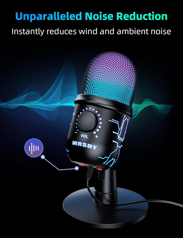 Gaming Microphone, USB Computer Microphone for PC, Mac, PS4/5, Condenser Podc...