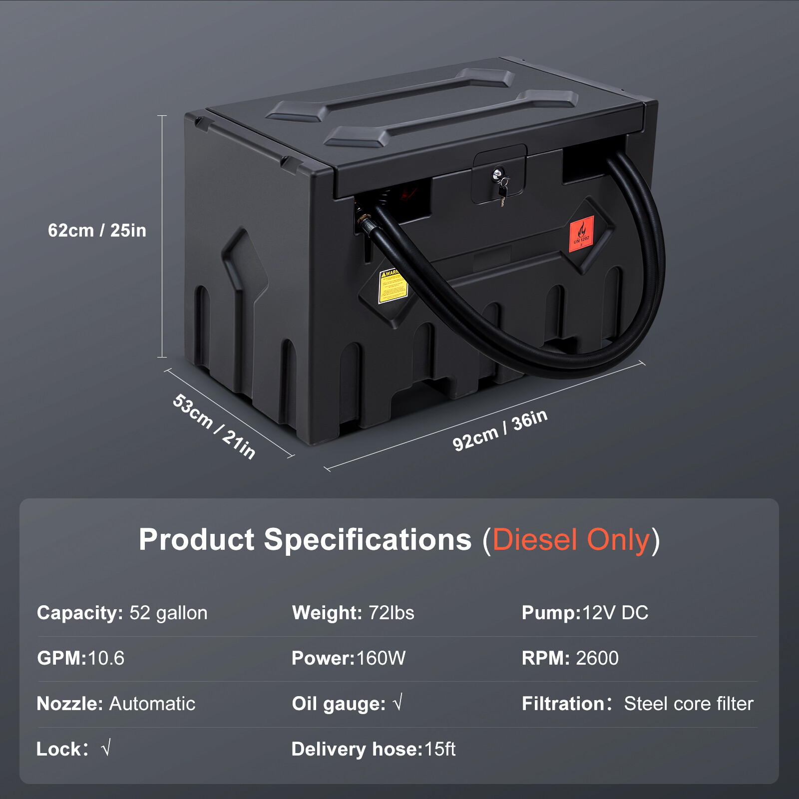 LoJok 4-Color Portable 52 Gallon Diesel Tank with 12V Electric Transfer Pump