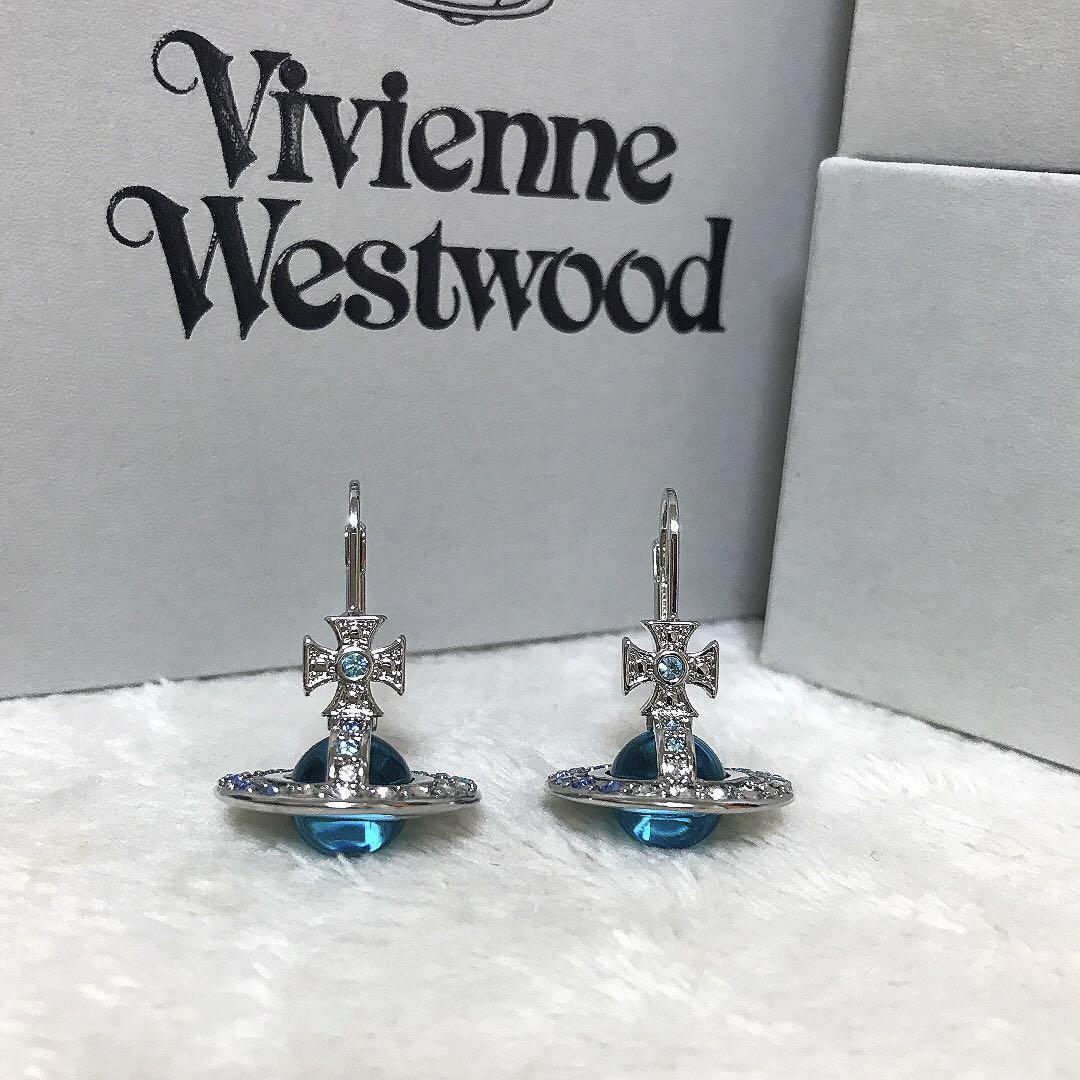 Vivienne Westwood Earrings Tri-Color Stone Tiny Orb Light Blue NO BOX [EJ788