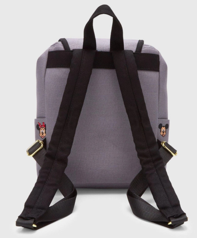 Loungefly Mini Backpack MICKEY FRIENDS Embroidered Gray Canvas Disney Flap