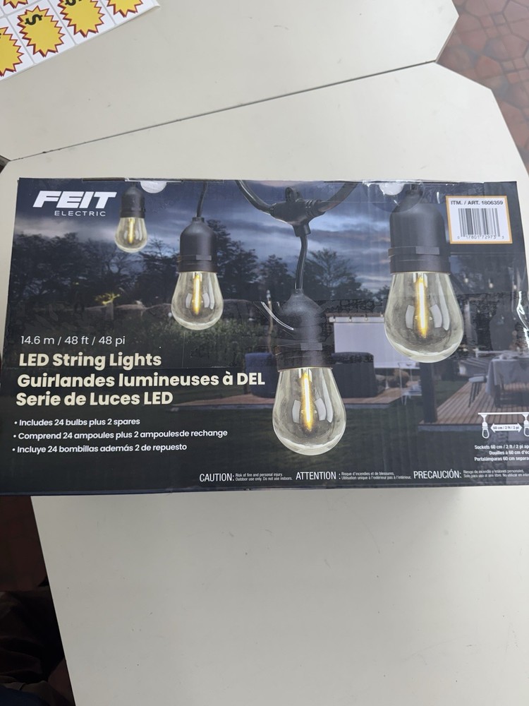 Feit Electric 48 ft. LED string lights 24 Bulbs NEW