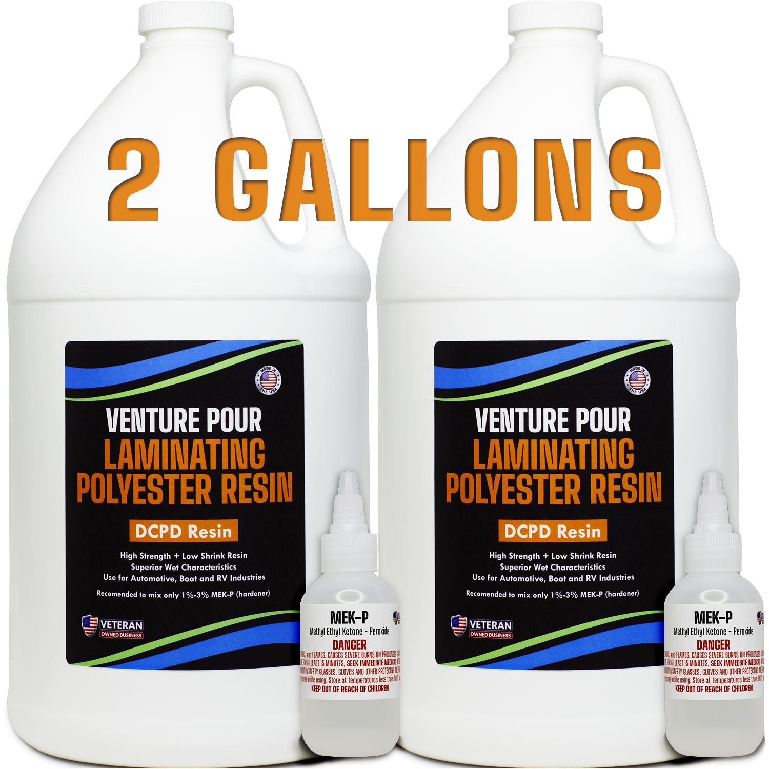 PREMIUM 2G POLYESTER RESIN 2 Gallon +MEKP (Laminating fiberglass, biaxle, cloth)