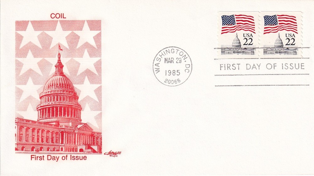 STAMP SCOTT 2115 "Flag Over Capitol" 22 CENT 1985 PAIR FDC - B