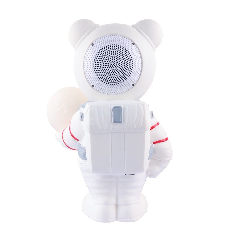 Astronaut Bear Holding Moon White LED Night Light Bluetooth Speaker Portable EUC