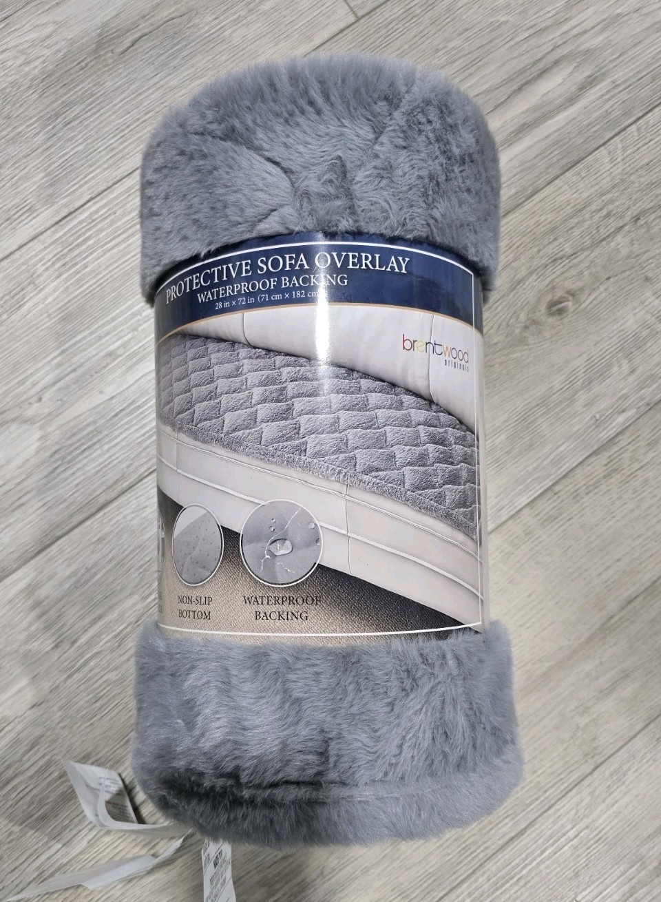 Brentwood Protective Sofa Overlay Grey Faux Fur 28x72” Waterproof Backing- NEW