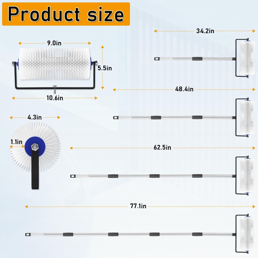 Spike Roller for Self Leveling Cement,9 Inch Screed Spiked Roller with 77'' E...