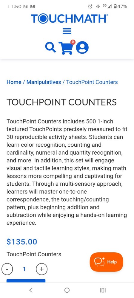 TouchMath TouchPoint Counters 500 Pieces TM2101 Downloadable Activities
