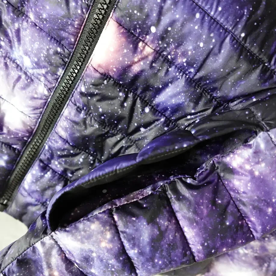 Lands' End Space Puffer Coat Boys Medium Purple Black Full Zip Down Alternative!