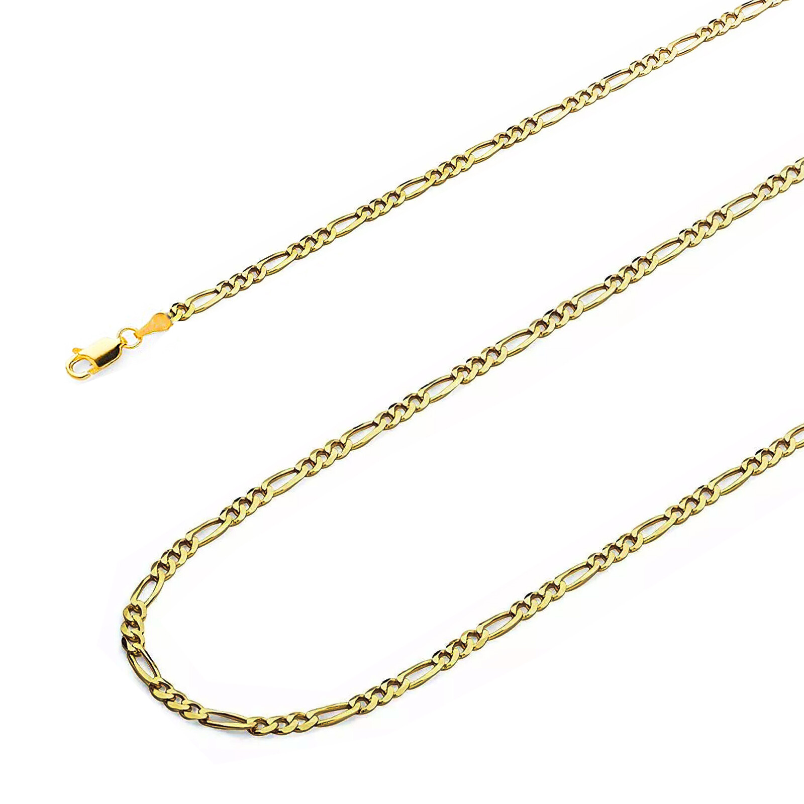 14K Solid Yellow Gold Necklace 2/2.5/4.2mm Figaro Chain Link +Lobster Claw Clasp