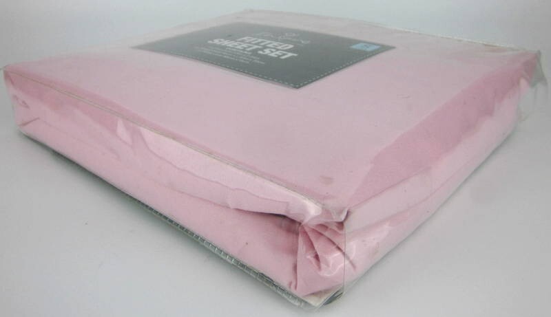 FITTED SHEET SET Pink Fitted Sheet + Single Flat Sheet + Pillowcase New