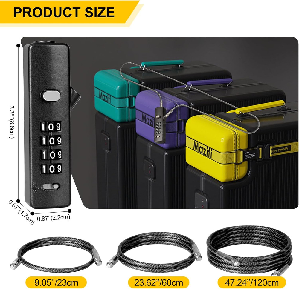 DELSWIN Cable Locks with Combination, 4-Digit Gate Lock with 3 Steel Ropes (9''