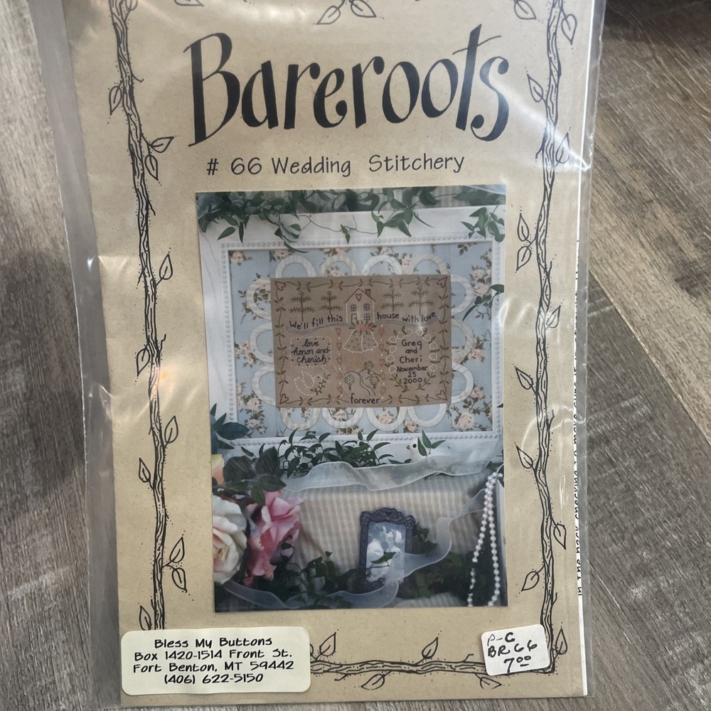 Bareroots #66 Wedding Stitchery 9" x 12" Needlepoint Pattern Embroidery Gift