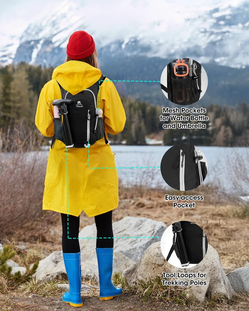 Small Hiking Backpack with Front Holder, Packable Back pack with Chest and Wa...